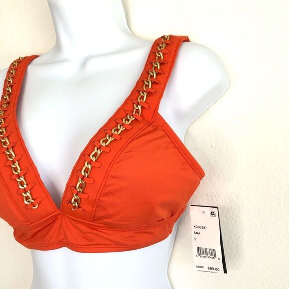 NWT Kenneth Cole V-Neck Plunge Chain Link Bikini Beach Swimsuit Top Small - Picture 6 of 10